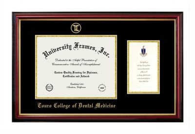 Touro College of Dental Medicine Diploma with Announcement Frame in Petite Mahogany with Gold Trim with Black & Gold Mats for document: 8 1/2"h x 11"w  , diploma: 7"h x 4"w  