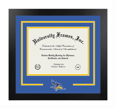 California State University, Bakersfield Logo Mat Frame in Manhattan Black with Royal Blue & Amber Mats for DOCUMENT: 8 1/2"H X 11"W  