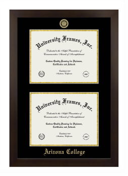 Arizona College Double Degree (Stacked) Frame in Manhattan Espresso with Black & Gold Mats for DOCUMENT: 8 1/2"H X 11"W  , DOCUMENT: 8 1/2"H X 11"W  