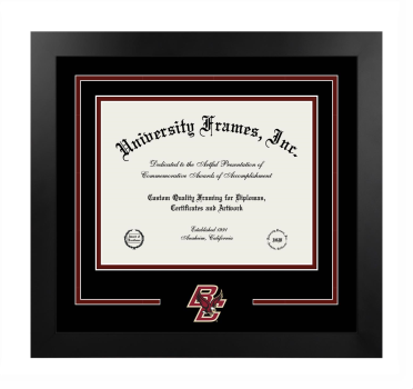 Boston College Logo Mat Frame in Manhattan Black with Black & Maroon Mats for DOCUMENT: 8 1/2"H X 11"W  