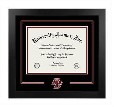 Boston College Law School Logo Mat Frame in Manhattan Black with Black & Maroon Mats for document: 8 1/2"h x 11"w  