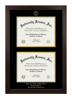 Supreme Court of the State of New York Appellate Division Second Judicial Department Double Degree (Stacked) Frame in Manhattan Espresso with Black & Gold Mats for document: 8 1/2"h x 11"w  , document: 8 1/2"h x 11"w  