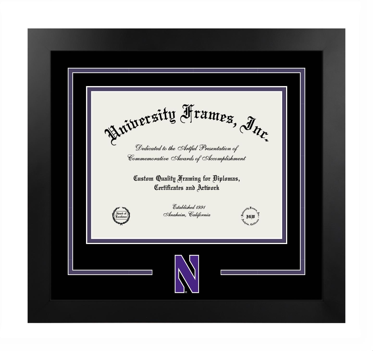 Northwestern University Logo Mat Frame In Manhattan Black With Black & Purple Mats