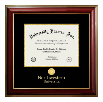 Northwestern University Diploma with Wordmark & Seal Below Frame in Classic Mahogany with Gold Trim with Black & Gold Mats for DOCUMENT: 8 1/2"H X 11"W  