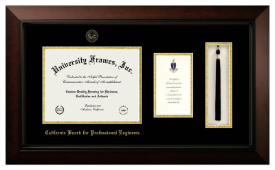 California Board for Professional Engineers Diploma with Announcement & Tassel Box Frame in Legacy Black Cherry with Black & Gold Mats for document: 8 1/2"h x 11"w  , diploma: 7"h x 4"w  