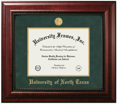 University of North Texas Diploma Frame in Executive with Gold Fillet with Green Suede Mat for DOCUMENT: 8 1/2"H X 11"W  