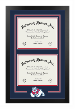 Logo Mat - Double Degree Frame in Manhattan Black with Navy Blue & Red Mats for DOCUMENT: 8 1/2"H X 11"W  , DOCUMENT: 8 1/2"H X 11"W  
