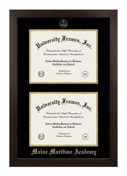 Maine Maritime Academy Double Degree (Stacked) Frame in Manhattan Espresso with Black & Gold Mats for document: 8 1/2"h x 11"w  , document: 8 1/2"h x 11"w  
