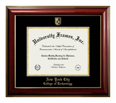 New York City College of Technology (CUNY) Diploma Frame in Classic Mahogany with Gold Trim with Black & Gold Mats for DOCUMENT: 8 1/2"H X 11"W  