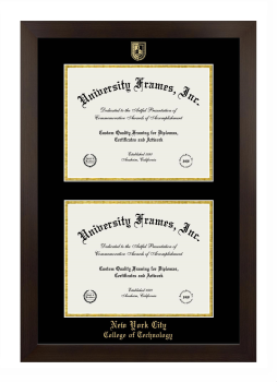 New York City College of Technology (CUNY) Double Degree (Stacked) Frame in Manhattan Espresso with Black & Gold Mats for document: 8 1/2"h x 11"w  , document: 8 1/2"h x 11"w  