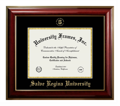Salve Regina University Diploma Frame in Classic Mahogany with Gold Trim with Black & Gold Mats for document: 8 1/2"h x 11"w  