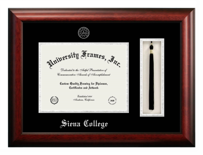 Siena College Diploma with Tassel Box Frame in Satin Mahogany with Black & Silver Mats for document: 8 1/2"h x 11"w  