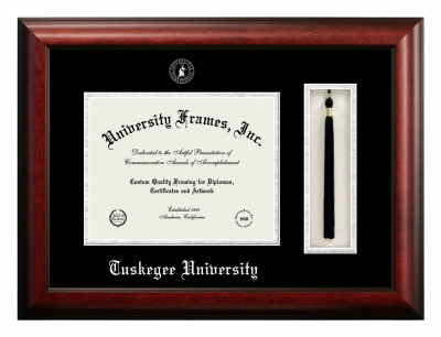Tuskegee University Diploma with Tassel Box Frame in Satin Mahogany with Black & Silver Mats for document: 8 1/2"h x 11"w  