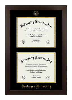 Tuskegee University Double Degree (Stacked) Frame in Manhattan Espresso with Black & Gold Mats for document: 8 1/2"h x 11"w  , document: 8 1/2"h x 11"w  