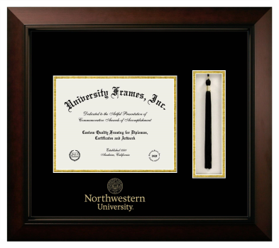 Diploma With Wordmark & Seal Below with Tassel Box Frame in Legacy Black Cherry with Black & Gold Mats for DOCUMENT: 8 1/2"H X 11"W  