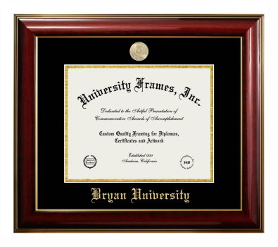 Bryan University Diploma Frame in Classic Mahogany with Gold Trim with Black & Gold Mats for DOCUMENT: 8 1/2"H X 11"W  