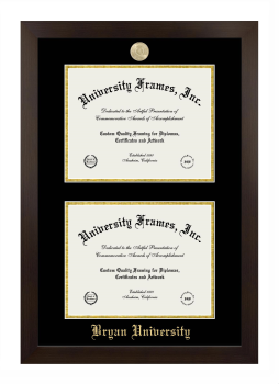 Bryan University Double Degree (Stacked) Frame in Manhattan Espresso with Black & Gold Mats for document: 8 1/2"h x 11"w  , document: 8 1/2"h x 11"w  