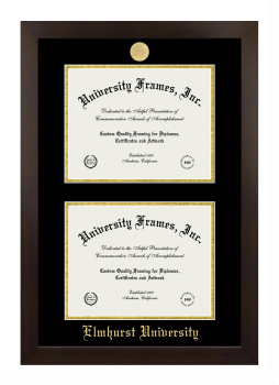 Elmhurst University Double Degree (Stacked) Frame in Manhattan Espresso with Black & Gold Mats for document: 8 1/2"h x 11"w  , document: 8 1/2"h x 11"w  