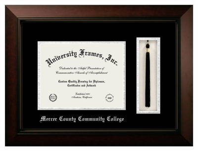 Mercer County Community College Diploma with Tassel Box Frame in Legacy Black Cherry with Black & Silver Mats for document: 8 1/2"h x 11"w  