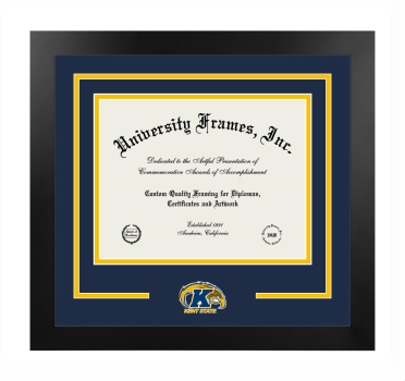 Kent State University Logo Mat Frame in Manhattan Black with Navy Blue & Amber Mats for DOCUMENT: 8 1/2"H X 11"W  