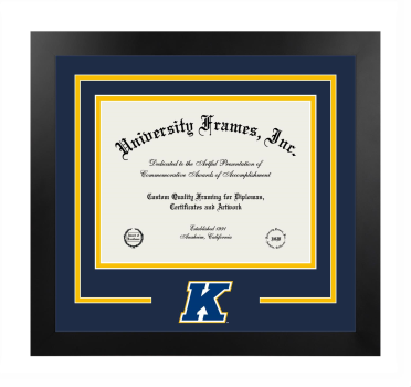 Kent State University Logo Mat Frame in Manhattan Black with Navy Blue & Amber Mats for DOCUMENT: 8 1/2"H X 11"W  