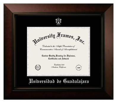 Universidad de Guadalajara Diploma Frame in Legacy Black Cherry with Black & Silver Mats for document: 8 1/2"h x 11"w  
