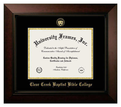Clear Creek Baptist Bible College Diploma Frame in Legacy Black Cherry with Black & Gold Mats for DOCUMENT: 8 1/2"H X 11"W  