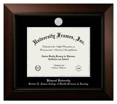 Belmont University Gordon E. Inman College of Health Sciences & Nursing Diploma Frame in Legacy Black Cherry with Black & Silver Mats for document: 8 1/2"h x 11"w  