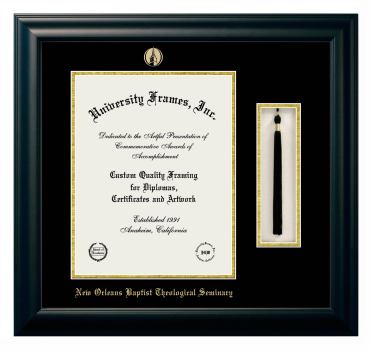 Diploma with Tassel Box Frame in Satin Black with Black & Gold Mats for DOCUMENT: 14"H X 11"W  