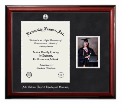 Diploma with 5 x 7 Portrait Frame in Classic Mahogany with Silver Trim with Black Suede & Silver Mats for DOCUMENT: 14"H X 11"W  