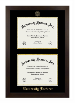 University Lecturer Double Degree (Stacked) Frame in Manhattan Espresso with Black & Gold Mats for document: 8 1/2"h x 11"w  , document: 8 1/2"h x 11"w  
