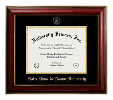 Notre Dame de Namur University Diploma Frame in Classic Mahogany with Gold Trim with Black & Gold Mats for document: 8 1/2"h x 11"w  