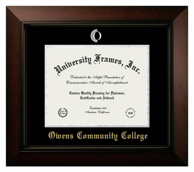 Owens Community College Diploma Frame in Legacy Black Cherry with Black & Silver Mats for DOCUMENT: 8 1/2"H X 11"W  