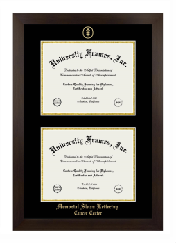 Memorial Sloan Kettering Cancer Center Double Degree (Stacked) Frame in Manhattan Espresso with Black & Gold Mats for document: 8 1/2"h x 11"w  , document: 8 1/2"h x 11"w  