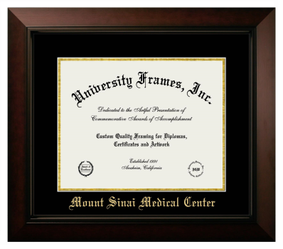 Mount Sinai Medical Center Diploma Frame in Legacy Black Cherry with Black & Gold Mats for DOCUMENT: 11"H X 14"W  