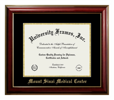 Mount Sinai Medical Center Diploma Frame in Classic Mahogany with Gold Trim with Black & Gold Mats for DOCUMENT: 11"H X 14"W  