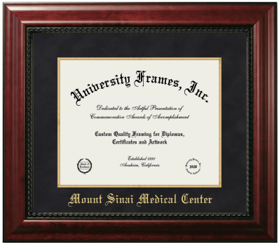 Mount Sinai Medical Center Diploma Frame in Executive with Gold Fillet with Black Suede Mat for DOCUMENT: 11"H X 14"W  