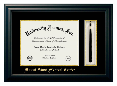 Diploma with Tassel Box Frame in Satin Black with Black & Gold Mats for DOCUMENT: 11"H X 14"W  