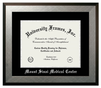 Mount Sinai Medical Center Diploma Frame in Honors Silver with Black & Silver Mats for DOCUMENT: 11"H X 14"W  