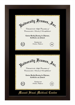 Mount Sinai Medical Center Double Degree (Stacked) Frame in Manhattan Espresso with Black & Gold Mats for document: 11"h x 14"w  , document: 11"h x 14"w  