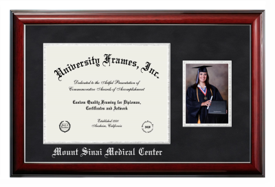 Diploma with 5 x 7 Portrait Frame in Classic Mahogany with Silver Trim with Black Suede & Silver Mats for DOCUMENT: 11"H X 14"W  