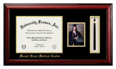 Diploma with 5 x 7 Portrait & Tassel Box Frame in Classic Mahogany with Black & Gold Mats for DOCUMENT: 11"H X 14"W  