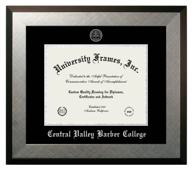 Central Valley Barber College Diploma Frame in Honors Silver with Black & Silver Mats for DOCUMENT: 8 1/2"H X 11"W  