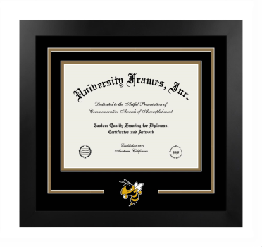 Georgia Institute of Technology Logo Mat Frame in Manhattan Black with Black & Bronze Mats for DOCUMENT: 8 1/2"H X 11"W  