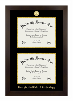 Georgia Institute of Technology Double Degree (Stacked) Frame in Manhattan Espresso with Black & Gold Mats for document: 8 1/2"h x 11"w  , document: 8 1/2"h x 11"w  