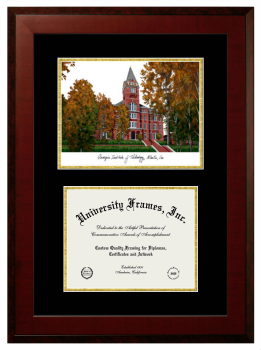 Georgia Institute of Technology Double Opening with Campus Image (Unimprinted Mat) Frame in Honors Mahogany with Black & Gold Mats for DOCUMENT: 8 1/2"H X 11"W  