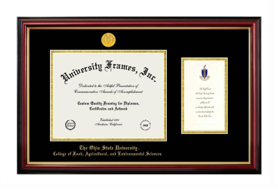 Ohio State University College of Food, Agricultural and Environmental Sciences Diploma with Announcement Frame in Petite Mahogany with Gold Trim with Black & Gold Mats for document: 8 1/2"h x 11"w  , diploma: 7"h x 4"w  