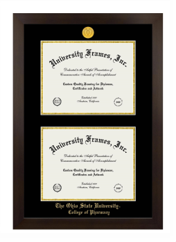 Ohio State University College of Pharmacy Double Degree (Stacked) Frame in Manhattan Espresso with Black & Gold Mats for document: 8 1/2"h x 11"w  , document: 8 1/2"h x 11"w  