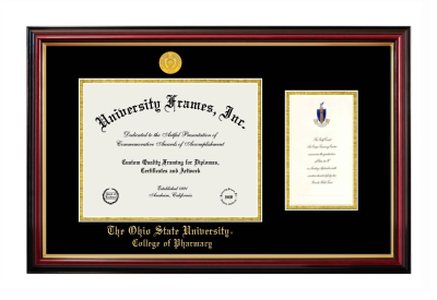 Ohio State University College of Pharmacy Diploma with Announcement Frame in Petite Mahogany with Gold Trim with Black & Gold Mats for document: 8 1/2"h x 11"w  , diploma: 7"h x 4"w  