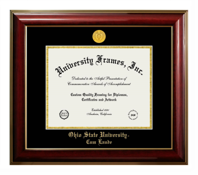 Ohio State University Cum Laude Diploma Frame in Classic Mahogany with Gold Trim with Black & Gold Mats for DOCUMENT: 8 1/2"H X 11"W  